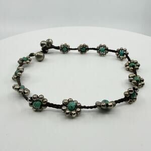 Y2K Boho Turquoise Flower Beaded Bracelet Bells Layering Statement Gift Idea 90s